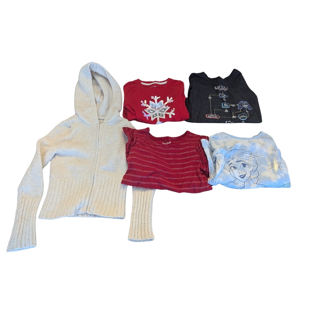 EUC Girls size 6 long sleeve shirt bundle Elsa unicorn snowflakes